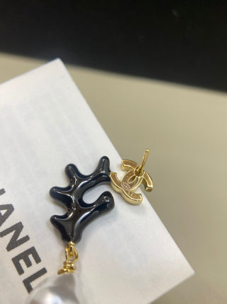 CHANEL Nerissa Coral Pearl Drop Stud Earrings