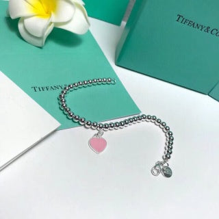 Tiffany Heart Tag Pink Enamel Bead Bracelet – Elegant Luxury Jewelry