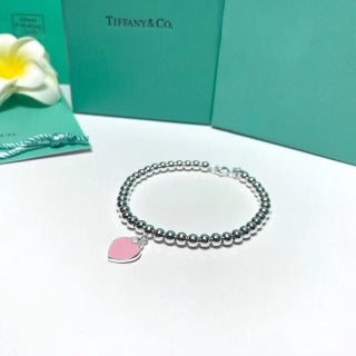 Tiffany Heart Tag Pink Enamel Bead Bracelet – Elegant Luxury Jewelry