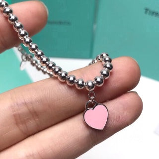 Tiffany Heart Tag Pink Enamel Bead Bracelet – Elegant Luxury Jewelry