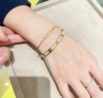 FENDI Crystal Line FF Open Cuff Bracelet