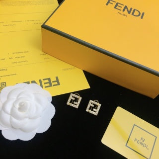 Fendi Marielle FF Crystal Square Stud Earrings