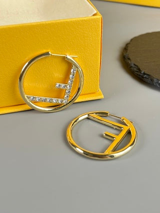 FENDI Crystal FF Circle Hoop Earrings