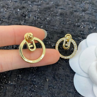 FENDI Crystal Circle Charm Stud Earrings