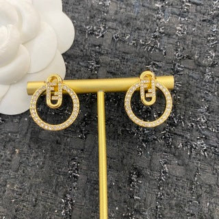 FENDI Crystal Circle Charm Stud Earrings