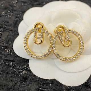 FENDI Crystal Circle Charm Stud Earrings