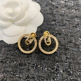 FENDI Crystal Circle Charm Stud Earrings