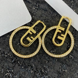 FENDI Crystal Circle Link Drop Earrings