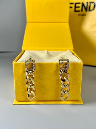 FENDI Crystal FF Chain Drop Earrings
