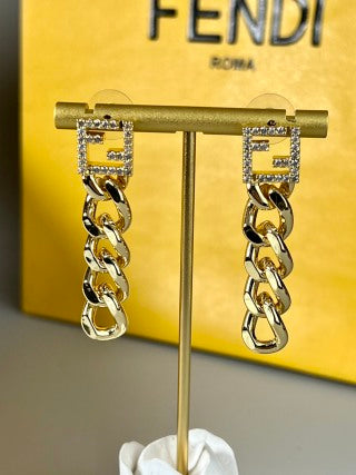 FENDI Crystal FF Chain Drop Earrings