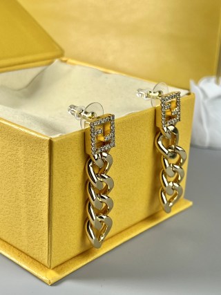 FENDI Crystal FF Chain Drop Earrings