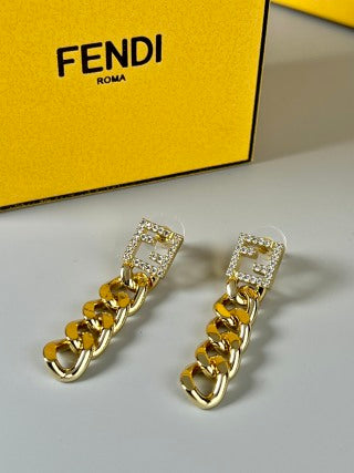 FENDI Crystal FF Chain Drop Earrings