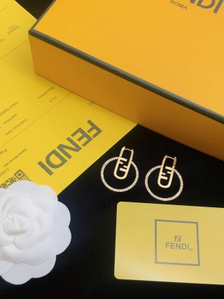 FENDI Crystal FF Circle Drop Earrings