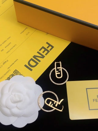 FENDI Crystal FF Circle Drop Earrings