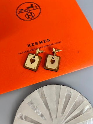 Hermès Kelly Lock Heart Enamel Stud Earrings
