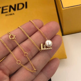 FENDI Pearl FF Letter Pendant Necklace