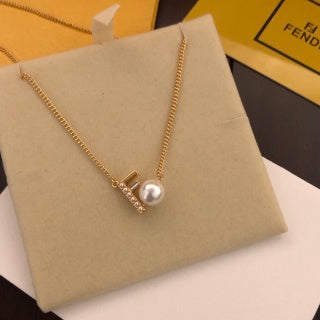 FENDI Pearl FF Letter Pendant Necklace
