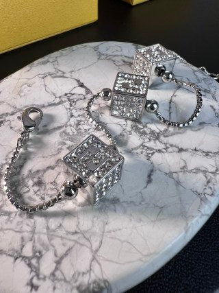 FENDI Crystal FF Square Charm Bracelet