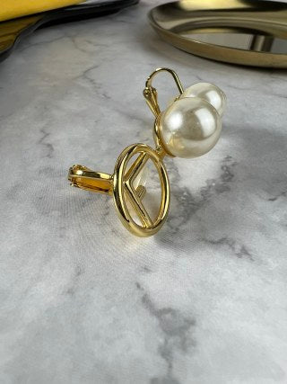 FENDI Pearl FF Charm Ear Jacket Earrings