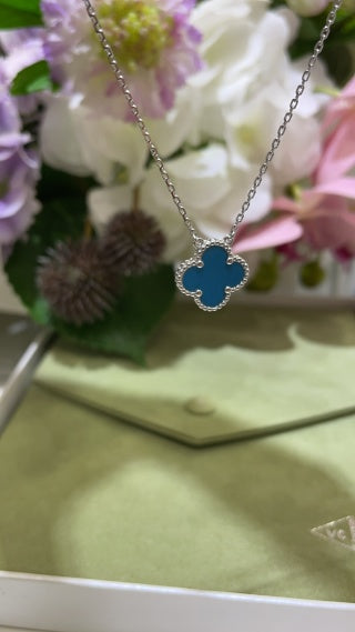 Van Cleef & Arpels Turquoise Four-Leaf Clover Necklace in White Gold