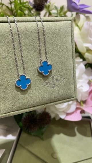Van Cleef & Arpels Turquoise Four-Leaf Clover Necklace in White Gold