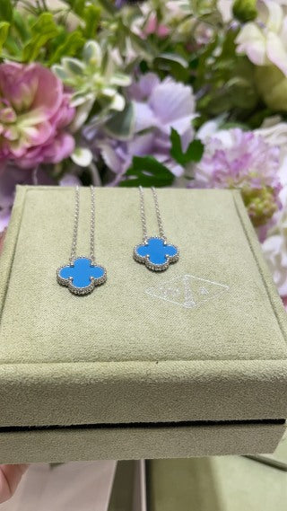 Van Cleef & Arpels Turquoise Four-Leaf Clover Necklace in White Gold