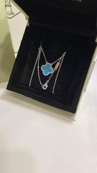 Van Cleef & Arpels Turquoise Four-Leaf Clover Necklace in White Gold