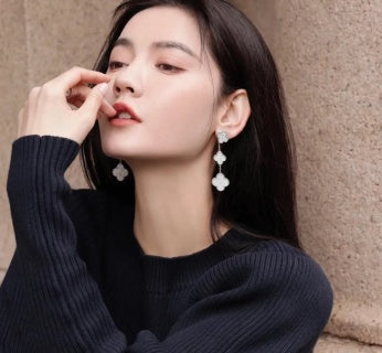 Van Cleef & Arpels Frosted Clover Cascade Clip-On Earrings
