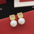 Fendi Marina FF Pearl Drop Stud Earrings