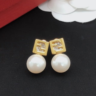 Fendi Marina FF Pearl Drop Stud Earrings