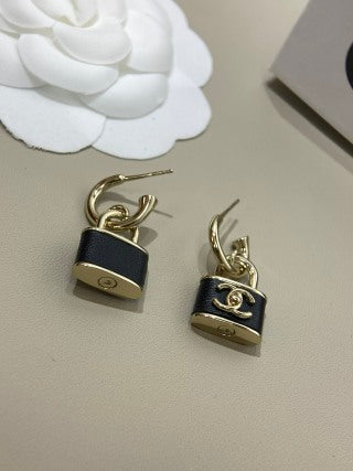 CHANEL Marcelline Lock Charm Stud Earrings