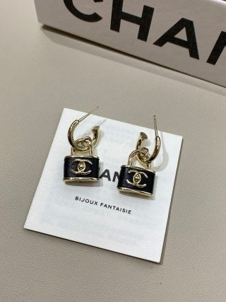 CHANEL Marcelline Lock Charm Stud Earrings