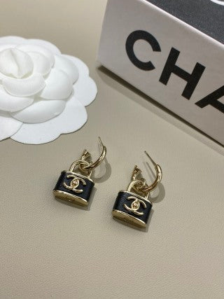 CHANEL Marcelline Lock Charm Stud Earrings