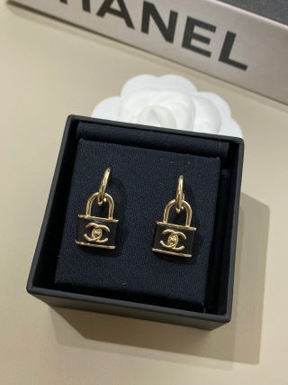 CHANEL Marcelline Lock Charm Stud Earrings