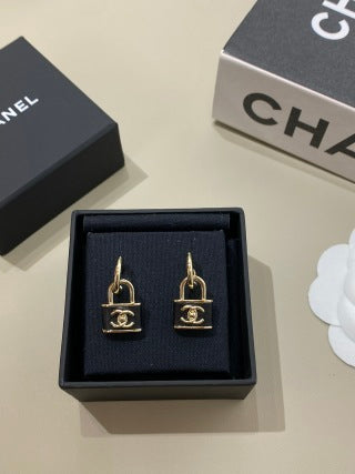 CHANEL Marcelline Lock Charm Stud Earrings