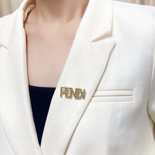 FENDI Crystal Logo Statement Brooch