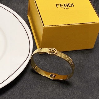 FENDI FF Engraved Oval Cuff Bracelet