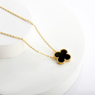 Van Cleef & Arpels Onyx Alhambra Clover Pendant Necklace