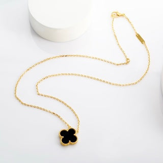 Van Cleef & Arpels Onyx Alhambra Clover Pendant Necklace