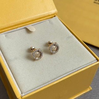 FENDI Crystal FF Medallion Stud Earrings