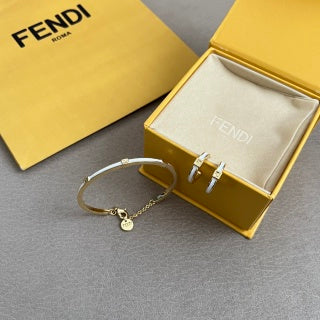 Fendi Liora FF Chain Accent Cuff Bracelet