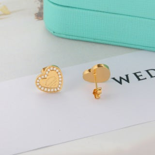 Tiffany Heart Stud Earrings with Small Diamonds