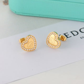 Tiffany Heart Stud Earrings with Small Diamonds