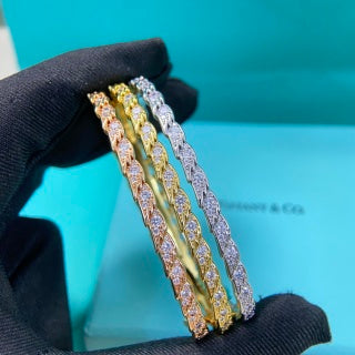 Tiffany New Narrow Feather Bangle with Full Pavé Diamonds