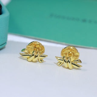 Tiffany Knot Stud Earrings – Polished Gold-Tone Metal