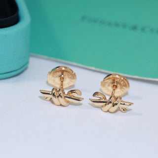Tiffany Knot Stud Earrings – Polished Gold-Tone Metal