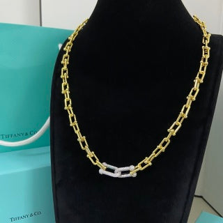 Tiffany U-Link Necklace with Alternating Pavé Diamond and Polished Links