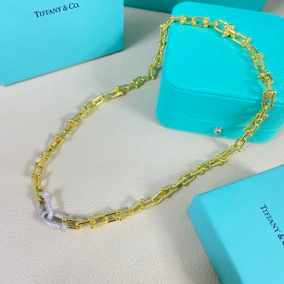Tiffany two-section diamond-set U-shaped rivet necklace