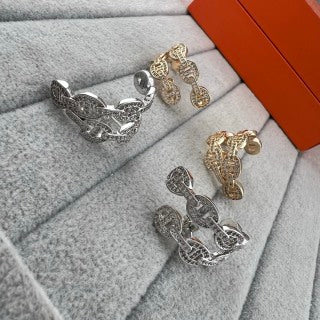 Hermès Chaine d’Ancre Pavé Sculptural Hoop Earrings