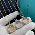 Tiffany Large T-Circle Pendant Necklace with Pavé Diamonds and Sword-Edge Detail